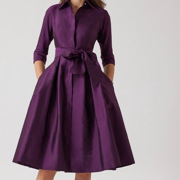 Rickie Freeman for Teri Jon Taffeta Party Shirt Dress in Plum - Picture 4 of 6